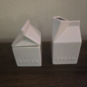 Pier 1 Imports Milk Carton & Sugar Cup Glass Set